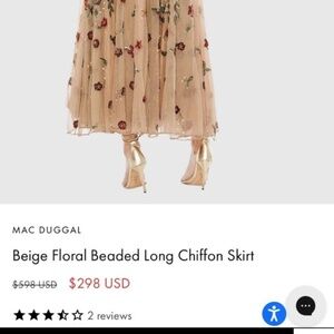 MAC DUGGAL Skirt  Beige Floral Beaded Long Chiffon Skirt Size L (10/12)